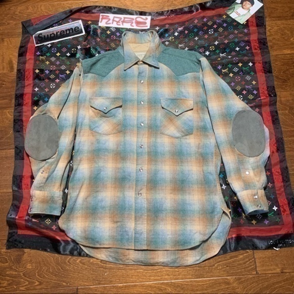 Vintage 1970s PENDLETON VIRGIN WOOL TARTAN PLAID FLANNEL NORTHERN REPAIRED SHIRT